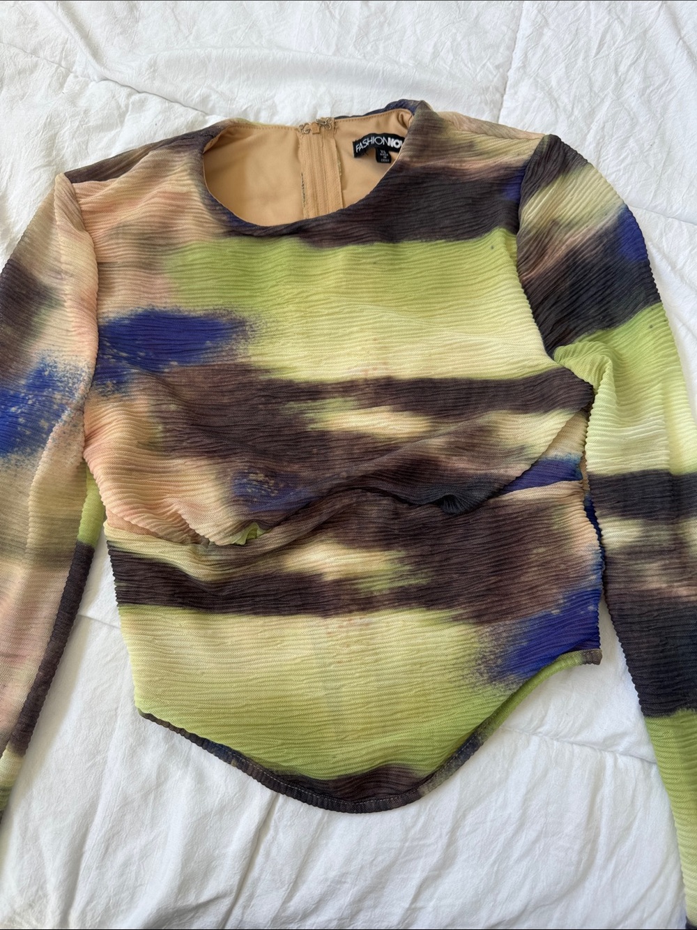Fashion Nova Lime Green Multi-Color Long Sleeve Crop Top